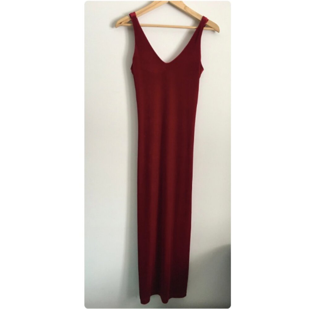 Vtg 90's Garage Brand Long Floor Length Red Velvet Dress